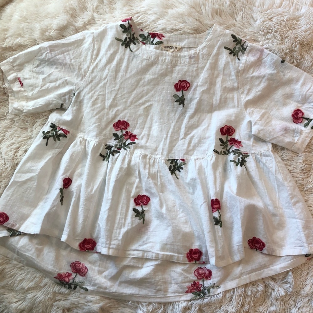White with embroidered flowers blouse